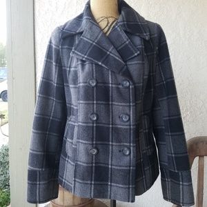 Old Navy Plaid Pea Coat Size Medium